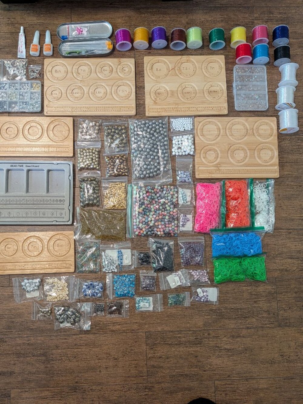 9 lb. supply lot for Stretch & Band Bracelets, Beads + Bead Boards, Cord, Glue